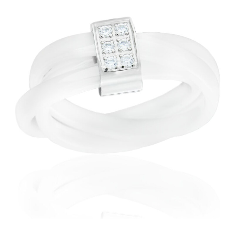 BM Jewellery Dámsky keramický prsteň so zirkónmi biely S11294100 31319147