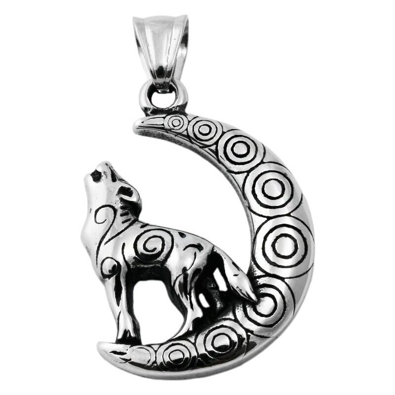 BM Jewellery Prívesok vlk na mesiaci 3,5 cm z chirurgickej ocele 31721295