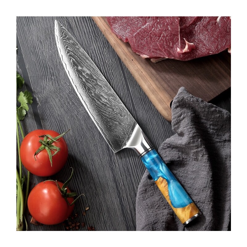 Damaškový kuchynský nôž Hanamaki Tyrkysová