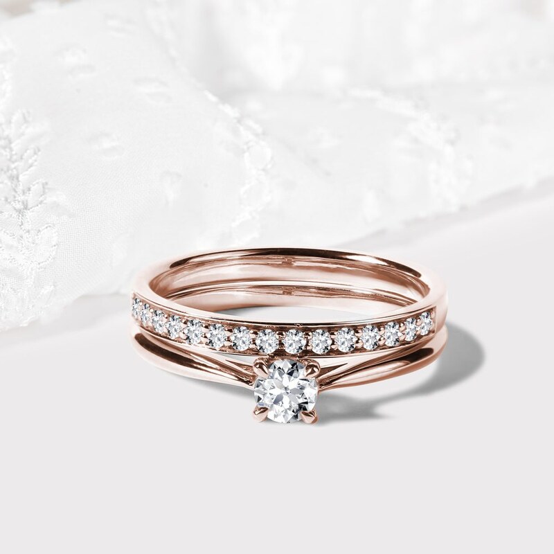 Diamantová súprava zásnubných prsteňov z ružového zlata KLENOTA S0497014