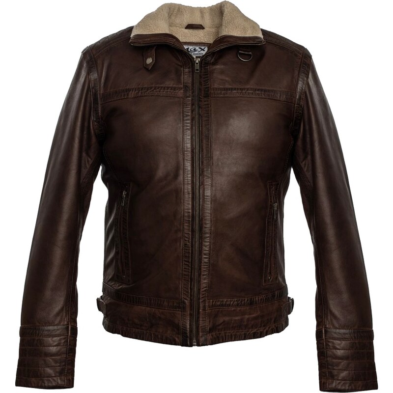 MAX Pánska kožená bunda 25201 hnedá 29460482