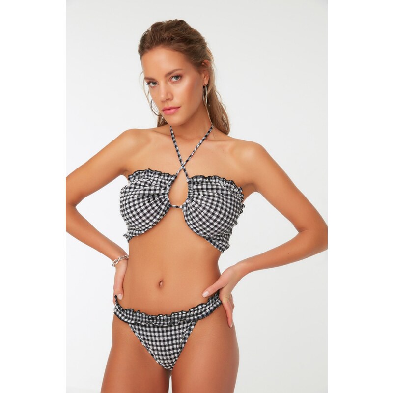 Trendyol Black Textured Gingham Bikini Bottoms 55255648