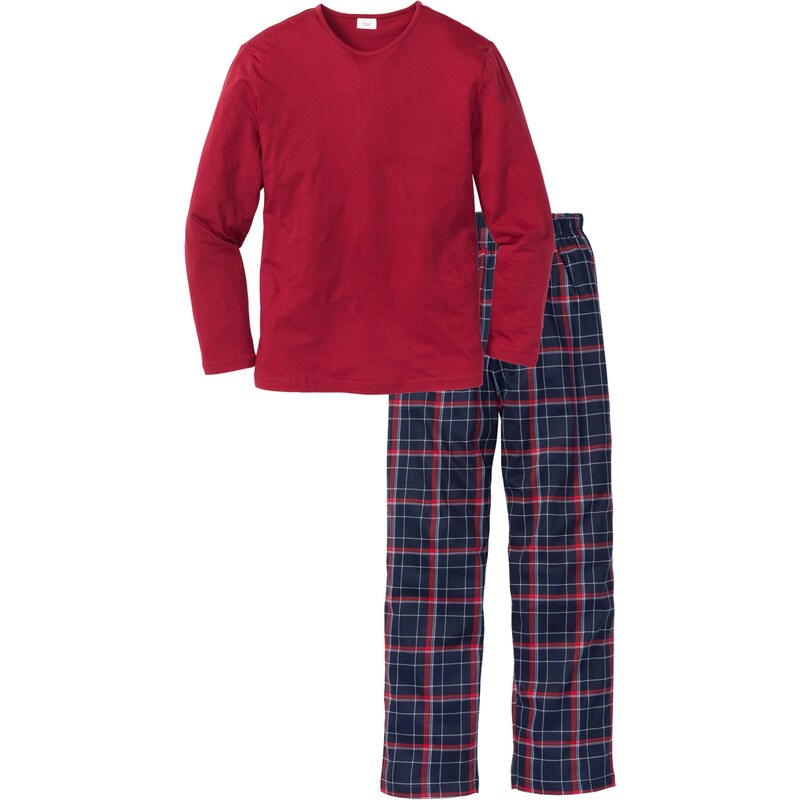 bonprix Pyžamo z čistej bio bavlny s dlhým rukávom, farba červená 44790435