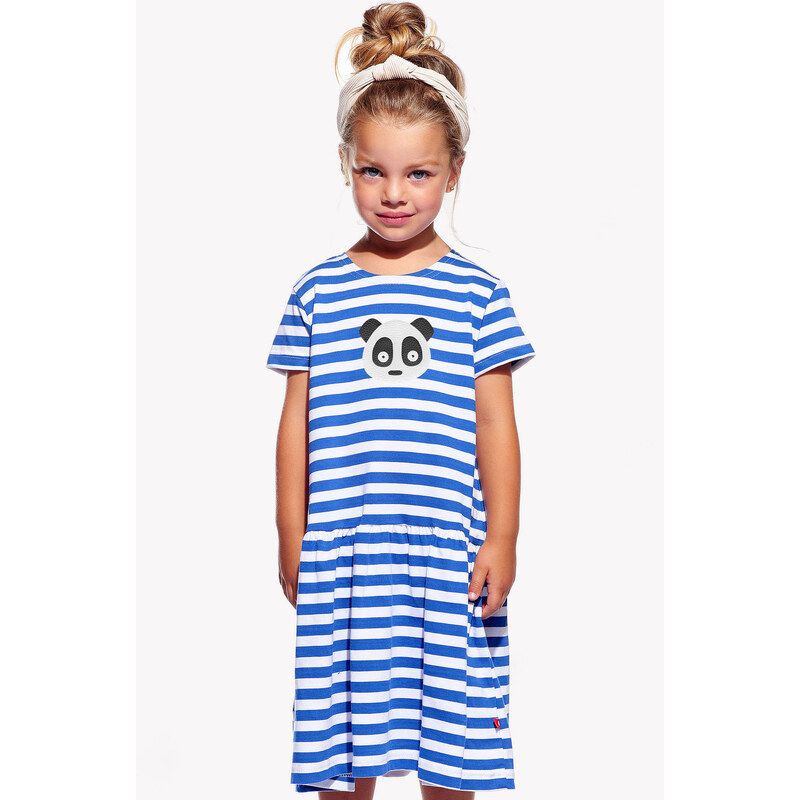 Piskacie Dievčenské šaty s pandou, farba pásik modrý, veľkosť 92