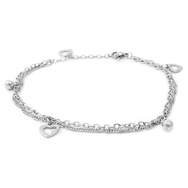 BM Jewellery Dámsky náramok dvojitý z chirurgickej ocele srdca 31721297