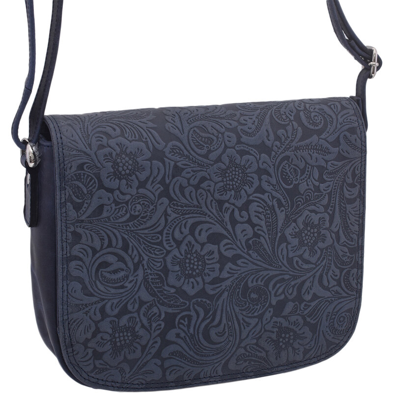 Iné Dámska kožená kabelka crossbody modrá 31076332