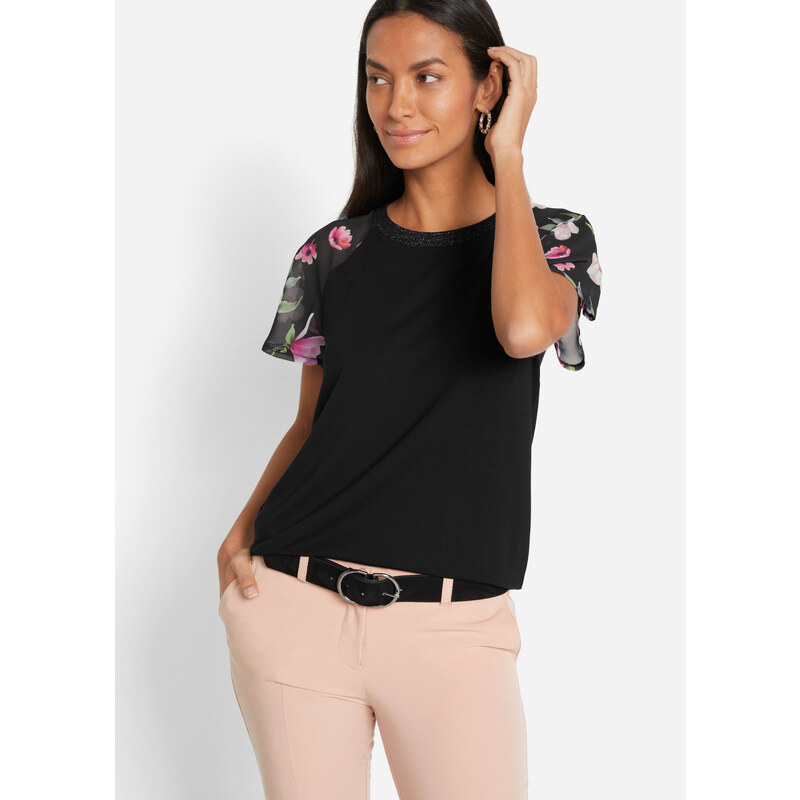 bonprix Tričko so šifónovými rukávmi, farba čierna 52157992
