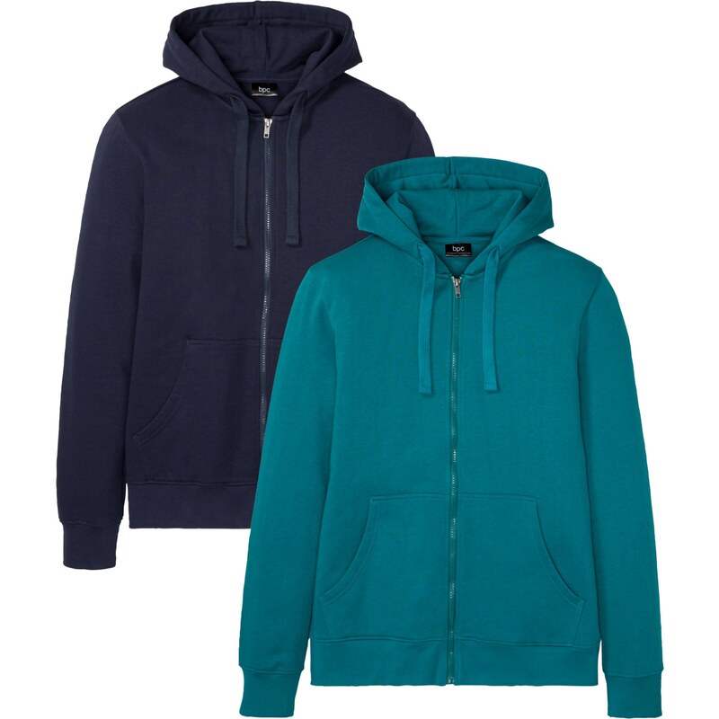bonprix Mikinová bunda s kapucňou (2 ks), farba modrá 65972438