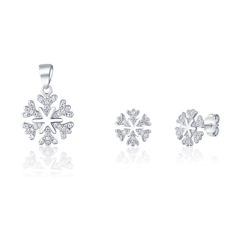 Ligot Strieborný set náušnice a prívesok snehové vločky 46720409