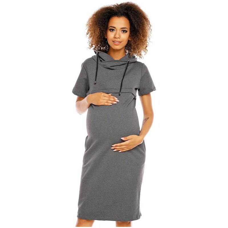 PreMamku Tmavosivé tehotenské a dojčiace šaty s krátkym rukávom