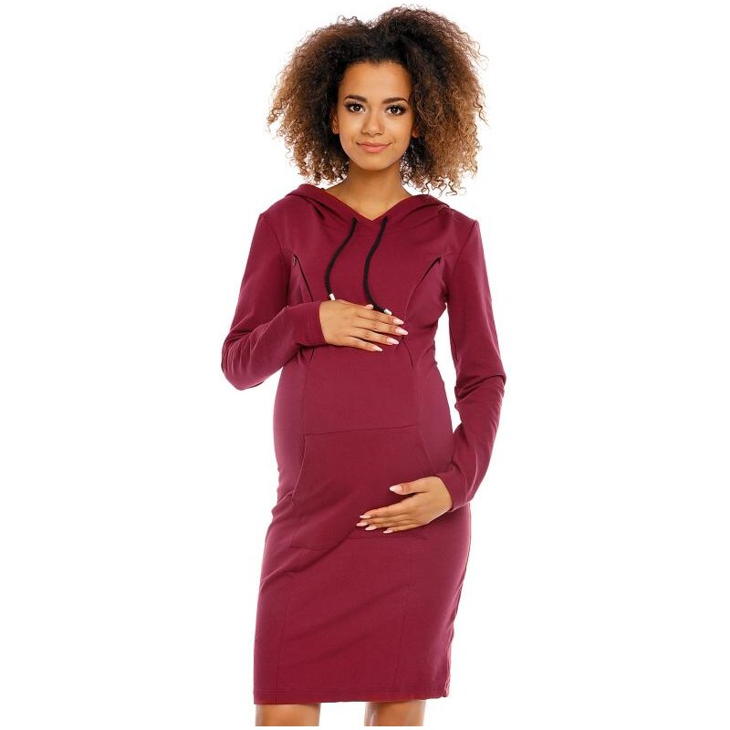 PreMamku Tehotenské a dojčiace šaty s kapucňou v bordovej farbe