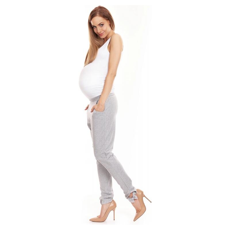 PreMamku Svetlosivé nohavice so zvýšeným pásom a mašľou pre tehotné