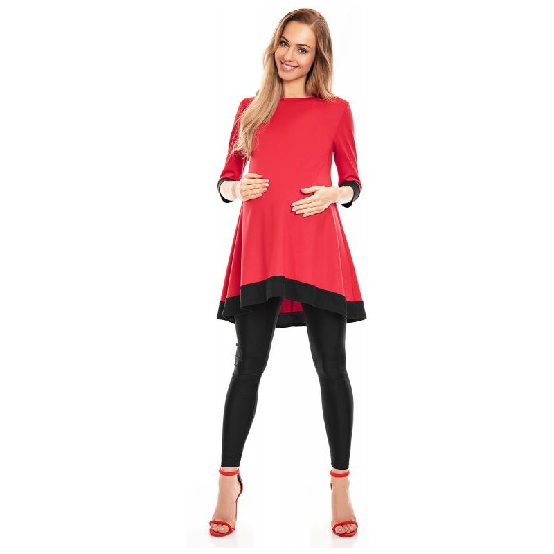 PreMamku Červené mini asymetrické šaty s lemom pre tehotné