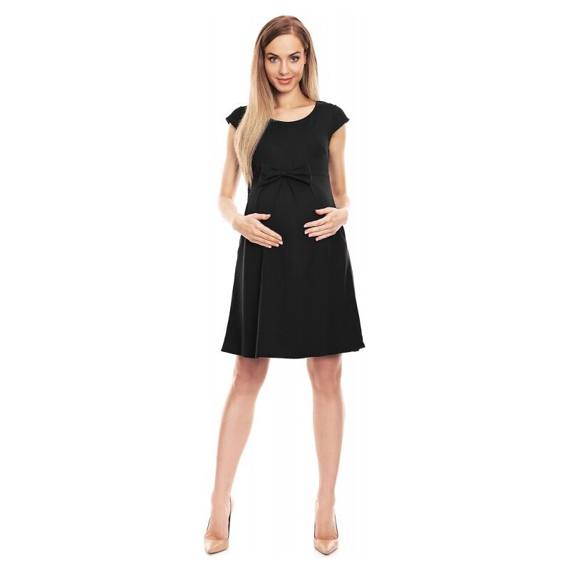 PreMamku Čierne elegantné rozšírené šaty s mašľou pre tehotné