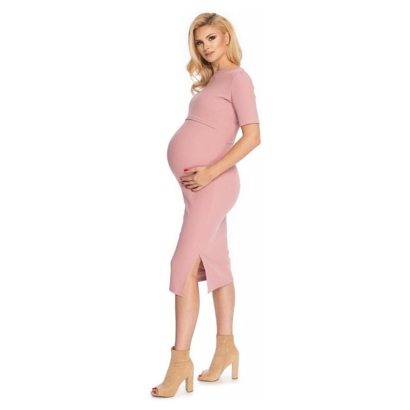 PreMamku Bavlnené tehotenské a dojčiace šaty v staroružovej farbe