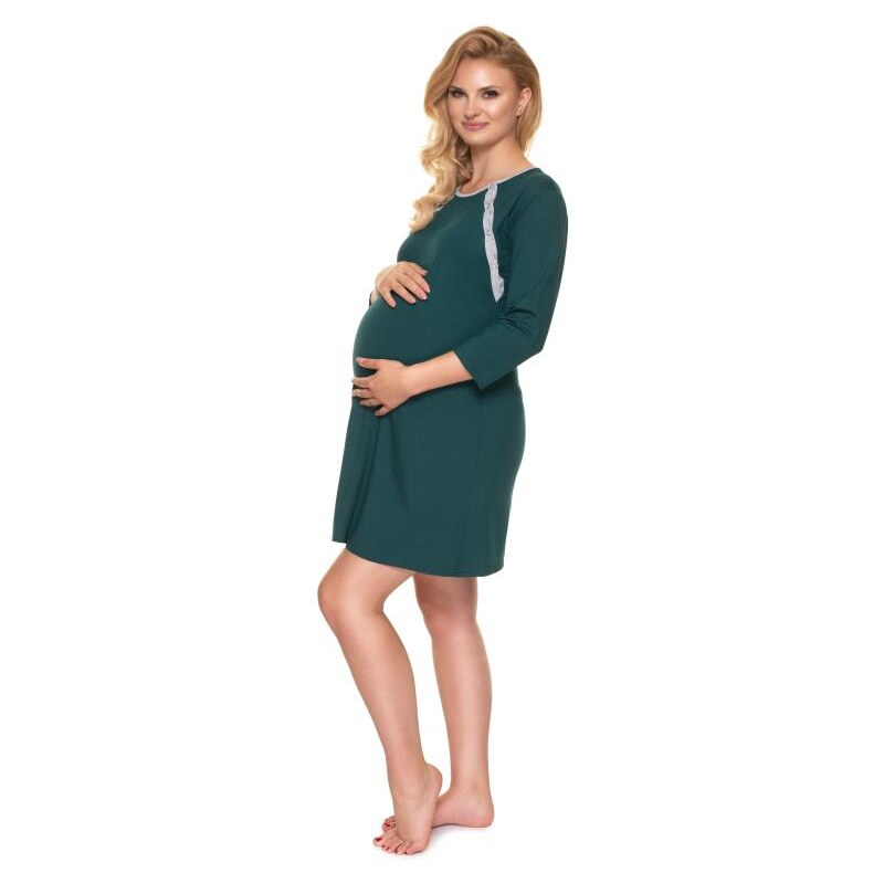 PreMamku Zelená tehotenská a dojčiaca košeľa na zapínanie po zadnej dĺžke