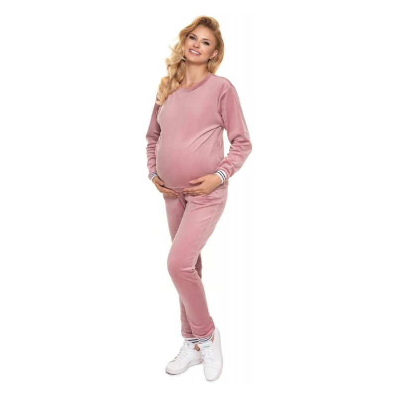 PreMamku Dámska velúrová nočná súprava v ružovej farbe pre tehotné