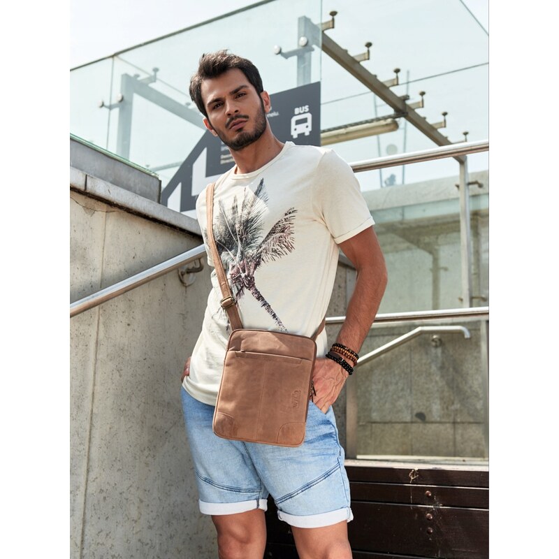 Always WILD Pánska kožená taška Ragnar, svetlo hnedá 64830828