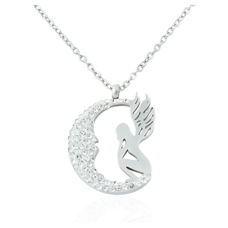 BM Jewellery Náhrdelník anjel so zirkónmi z chirurgickej ocele 31318902