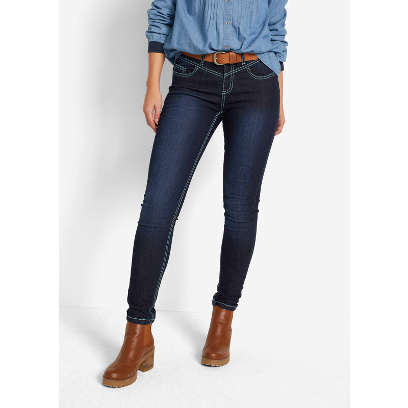 bonprix Džínsy s kontrastnými prešívaniami, Skinny, stredná výška pásu 44736665