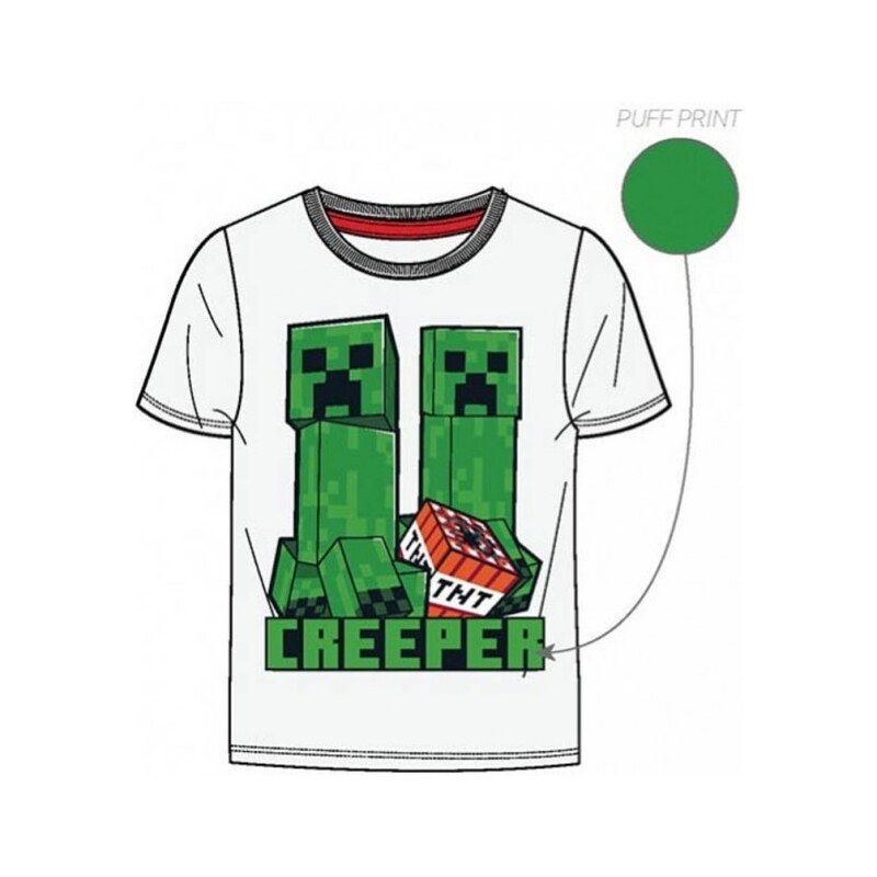 MOJANG official product Chlapčenské / detské bavlnené tričko s krátkym rukávom Minecraft TNT Creeper - biele