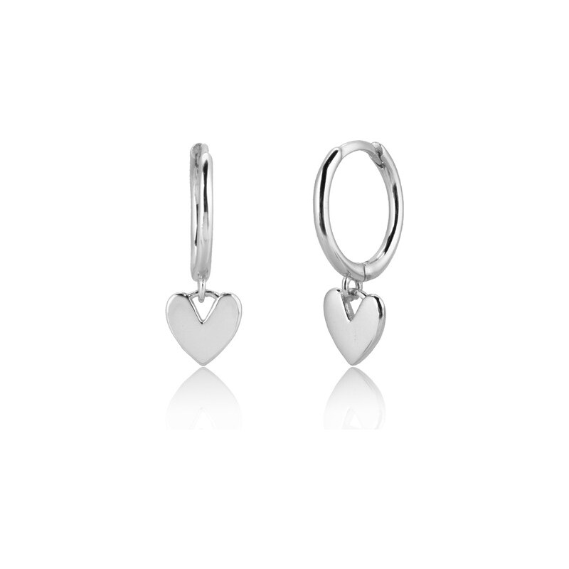 Royal Fashion strieborné rhodiované visiace náušnice Leštené srdce HA 55396404