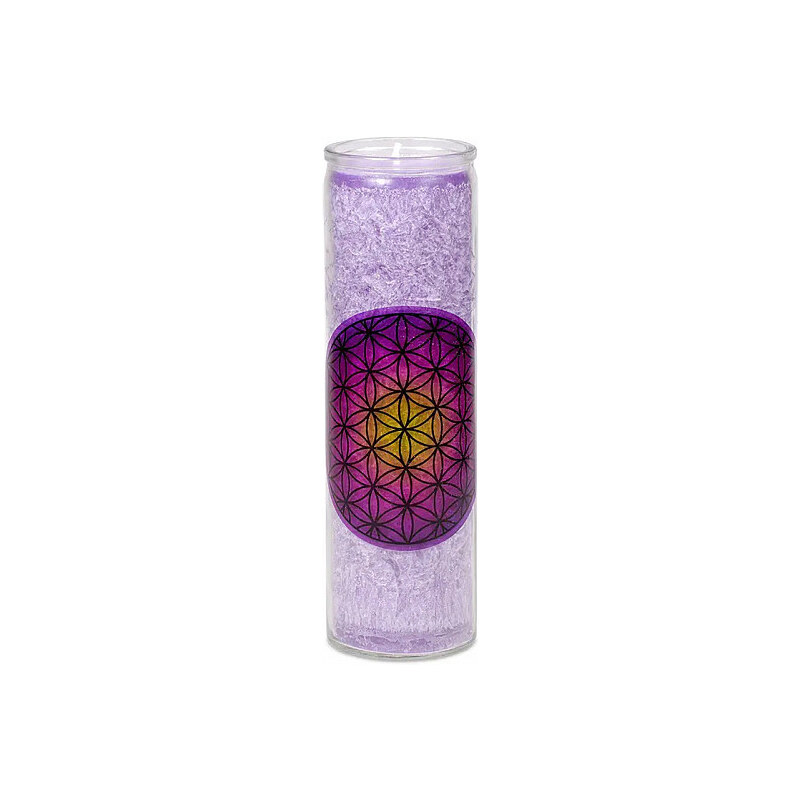 Nefertitis Vonná sviečka v skle s vôňou levandule, mandarínky a vanilky Kvetina života fialová - cca 800 g