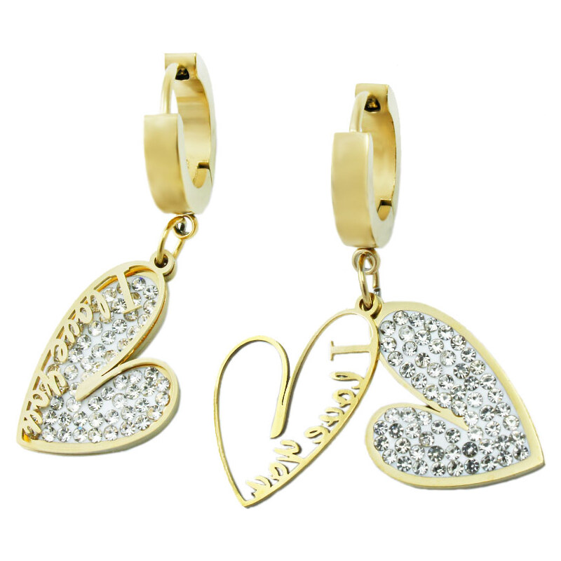 BM Jewellery Náušnice srdca visiace z chirurgickej ocele zlatej S113206090