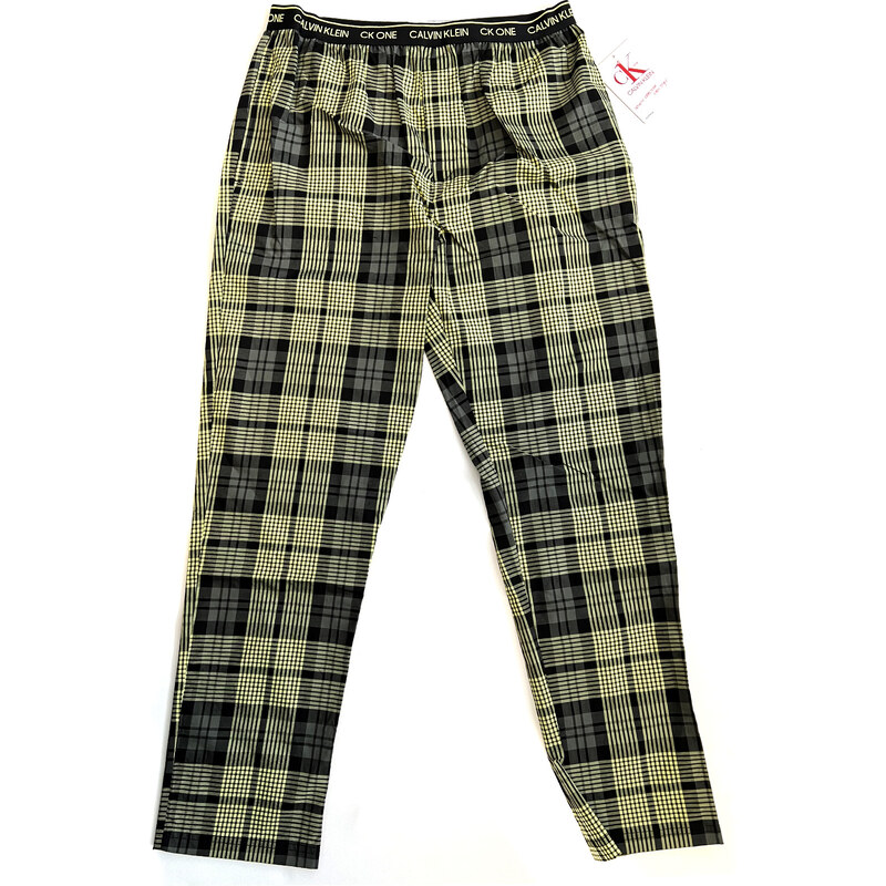 Pánske nohavice na spanie NM1869E 1YS zeleno-čierne - Calvin Klein 31413108
