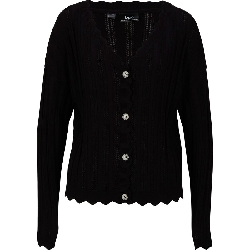 bonprix Pletený ažúrový sveter s udržateľnou viskózou, farba čierna, rozm. 44/46