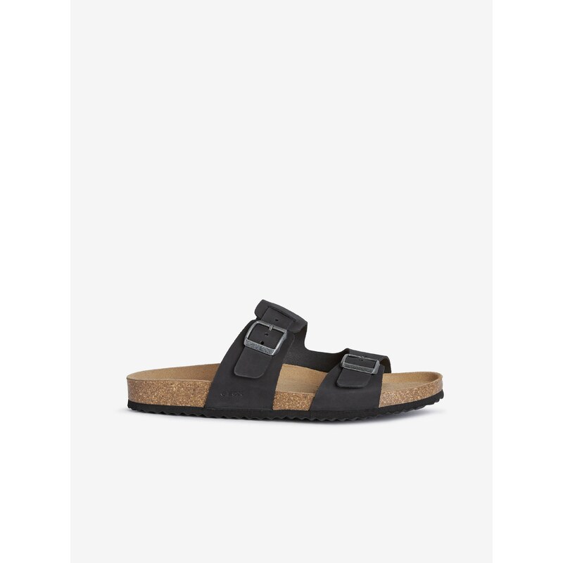 Black Mens Leather Slippers Geox Ghita - Mens 64612996