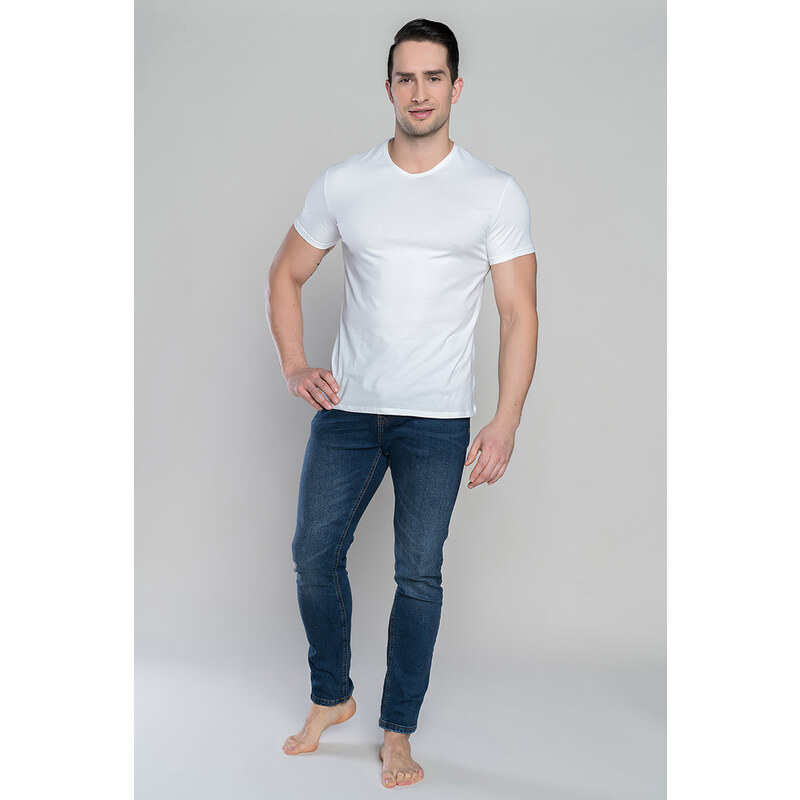 Italian Fashion Pánske tričko s výstrihom do V Ikar biele, Farba biela 31637433