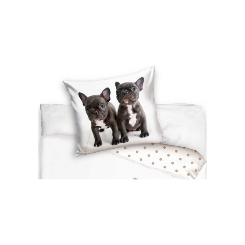 Tiptrade Kvalitní bavlnené posteľné obliečky pes buldoček / 140 x 200 cm + 70 x 90 cm