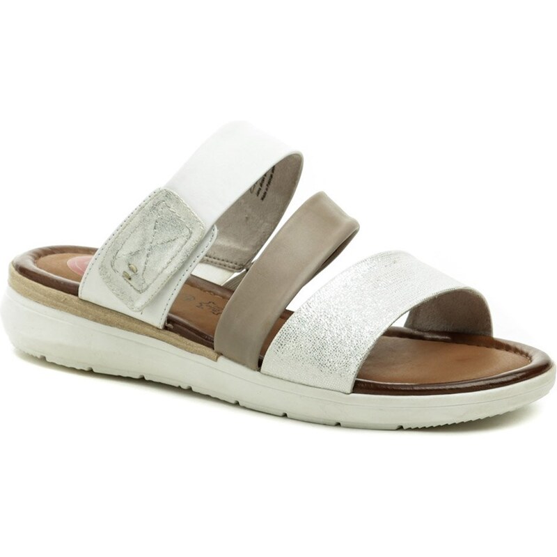 Jana 8-27207-28 bielo strieborné dámske šľapky 31975877