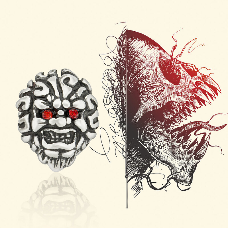 Sam's Artisans Náušnice Red Monster Skull chirurgická oceľ INM051
