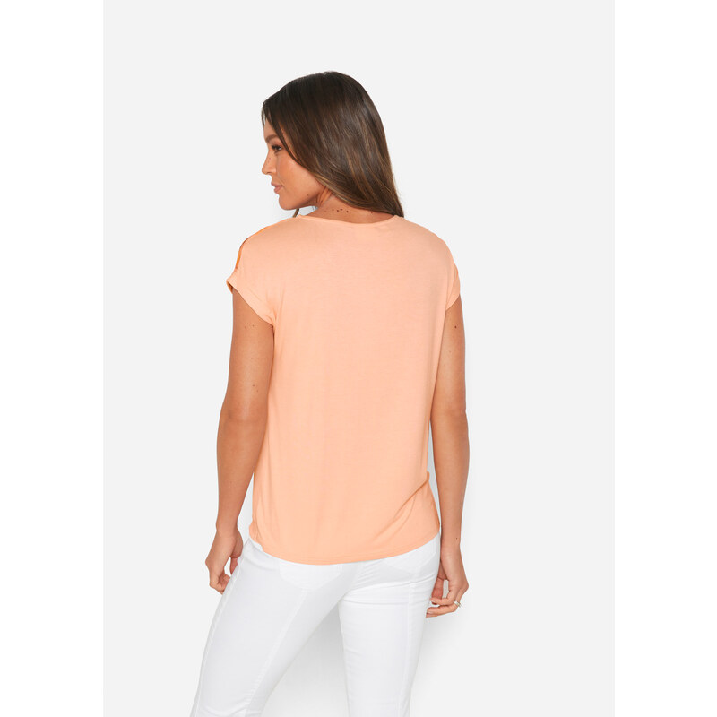 bonprix Blúzkové tričko s kvetovanou potlačou, farba oranžová