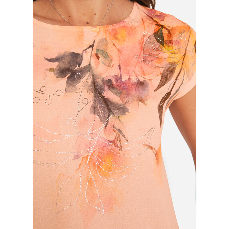 bonprix Blúzkové tričko s kvetovanou potlačou, farba oranžová