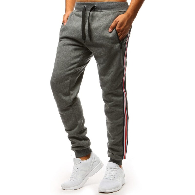 Buďchlap Trendové antracitové tepláky s pásikmi 31974128