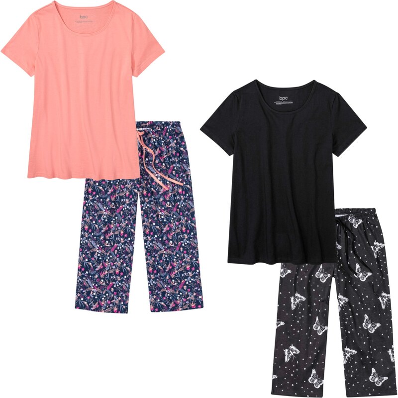 bonprix Capri pyžamo z čistej bavlny (2 ks), farba čierna 44737464