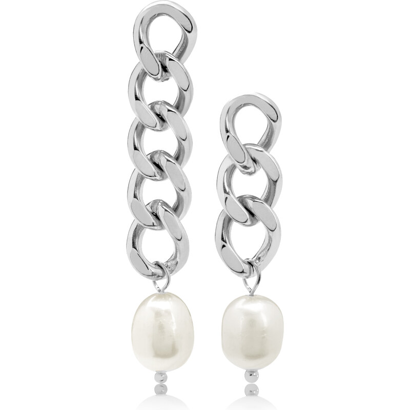 Troli Asymetrické oceľové náušnice s pravými barokovými perlami 66591491