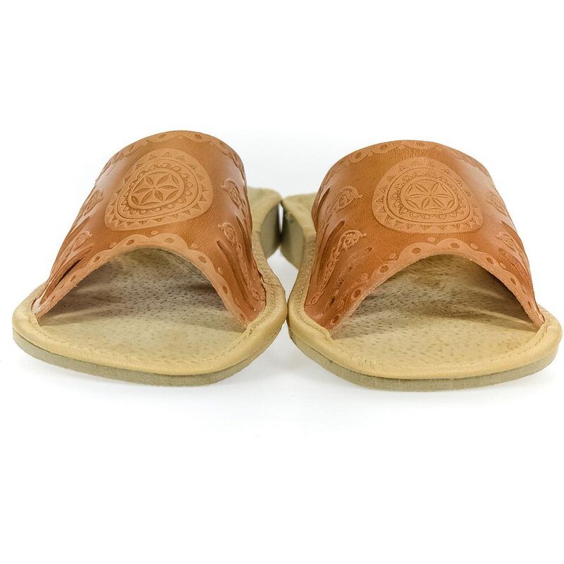 JOHN-C Dámske luxusné kožené hnedé papuče TINA