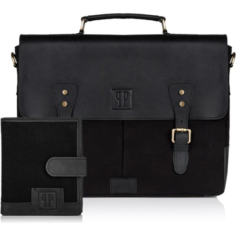 PAOLO PERUZZI Pánska kožená taška a peňaženka | čierna ZUP-06-BL 32083766