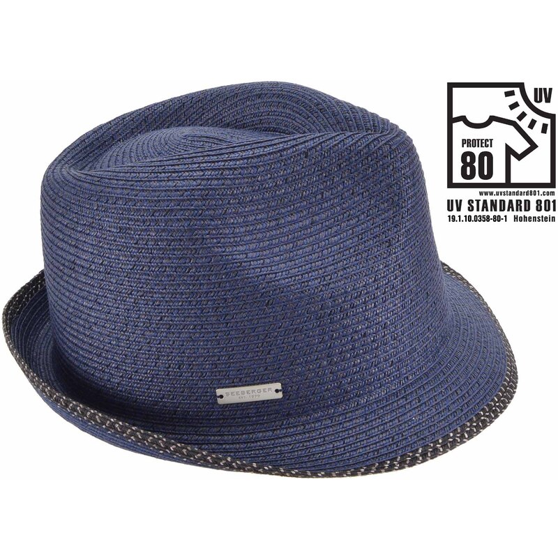 Trilby - slamený modrý letný klobúk - Seeberger - UV faktor 80