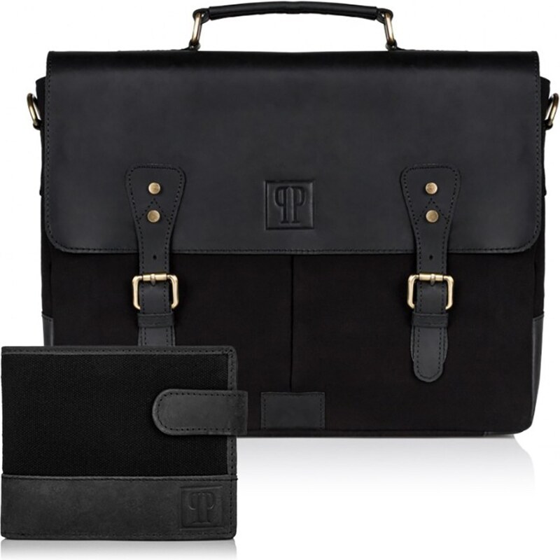 PAOLO PERUZZI Pánsky set-kožená taška a peňaženka | čierna ZUP-07-BL