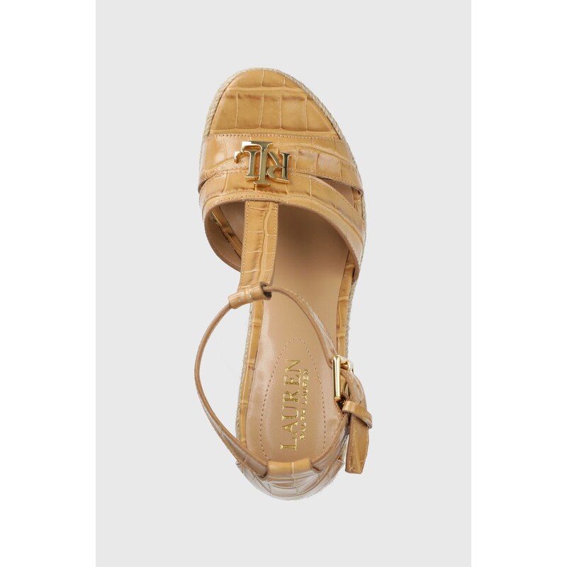 Kožené sandále Lauren Ralph Lauren Hale dámske, béžová farba, na kline