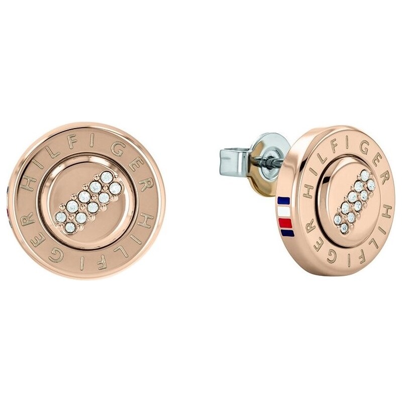 Tommy Hilfiger Bronzové oceľové náušnice kôstky s kryštálmi 2780613 66591283