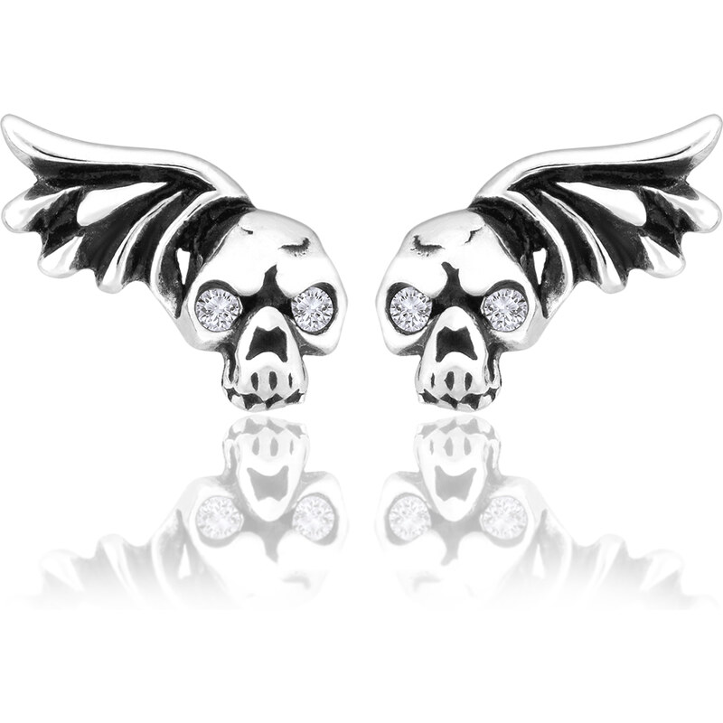 Sam's Artisans Náušnice Crystal Wing Skull chirurgická oceľ INM064