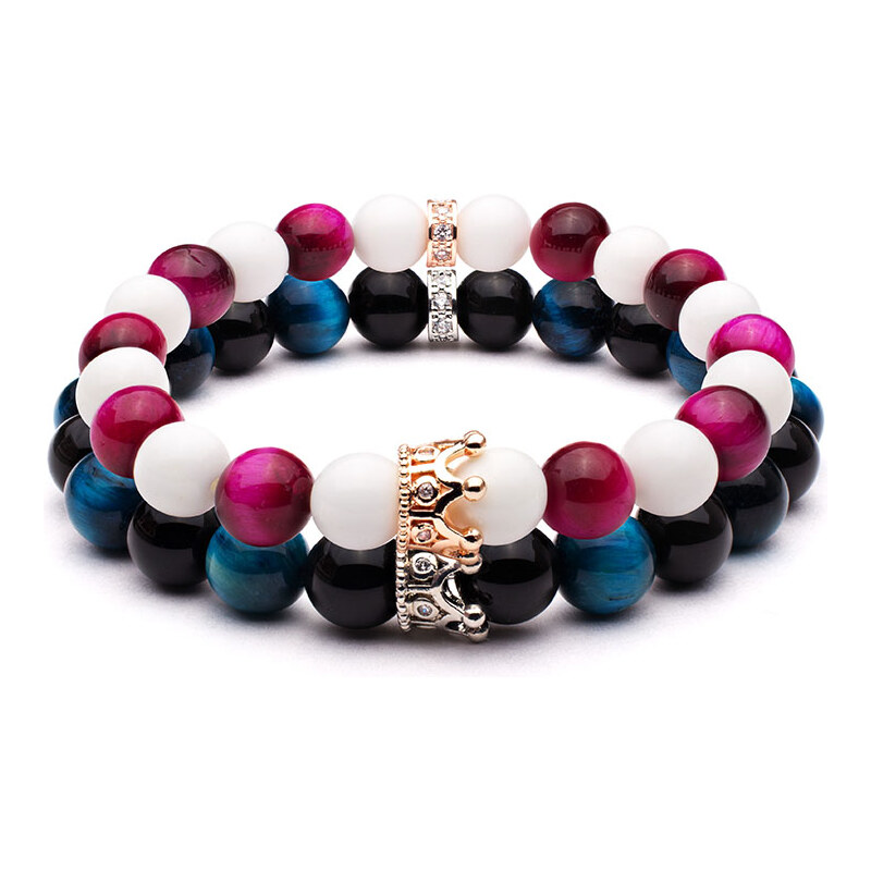 BudNej Náramky pre páry QUEEN CROWN z tridacny, obsidiánu a tigrieho 35942067