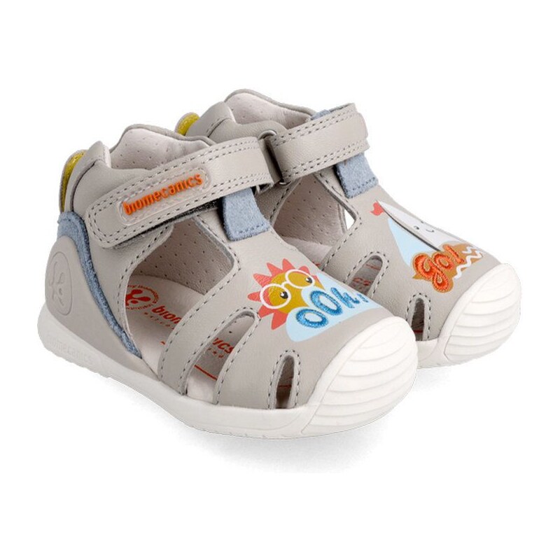 Detské kožené sandále Biomecanics šedá farba