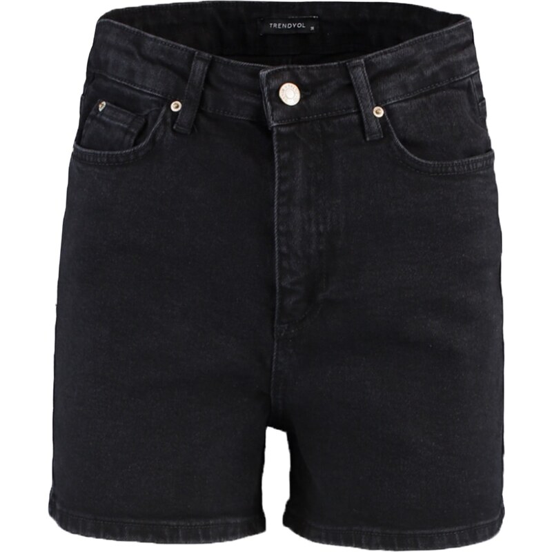 Trendyol Collection Čierne džínsové šortky Mom High Waist